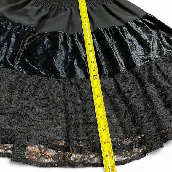 Whimsigoth Grunge Goth Festival Black Velvet Lace Coquette Girly Midi Skirt - Picture 3 of 5